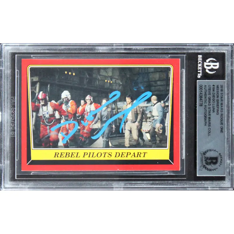 Diego Luna Signed 2016 Star Wars Rogue One Mission Briefing #104 Card BAS Slab 1