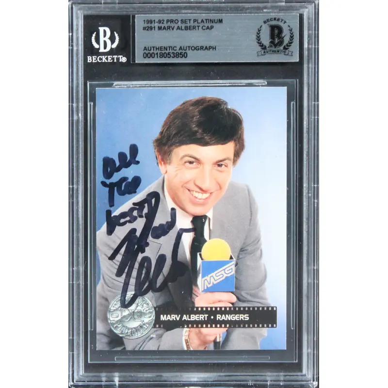Rangers Marv Albert Authentic Signed 1991 Pro Set Platinum #291 Card BAS Slabbed