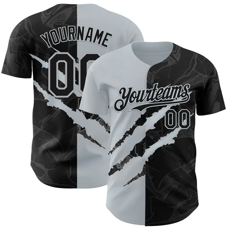 Custom Graffiti Pattern Black-Silver 3D Scratch Authentic Baseball Jersey