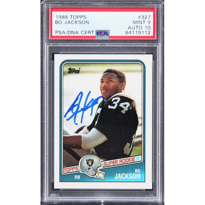 Raiders Bo Jackson Signed 1988 Topps #327 Rookie Card 9 Auto 10 PSA Slabbed