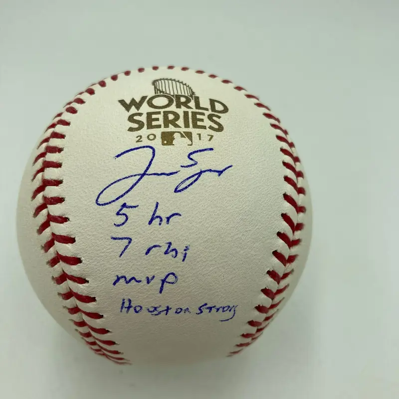 George Springer Signed Heavily Inscribed STATS 2017 World Series Baseball