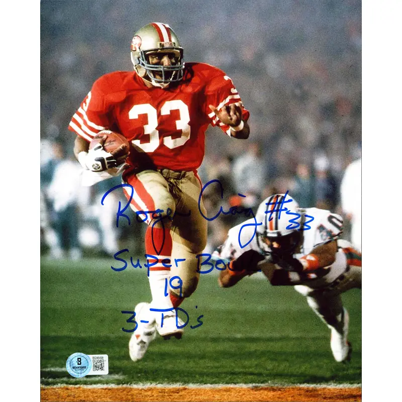 49ers Roger Craig "#33 Super Bowl 19 3- TD's" Signed 8x10 Photo BAS #BQ96498