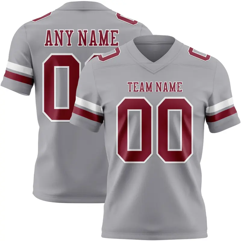 Custom Gray Crimson-White Mesh Authentic Football Jersey