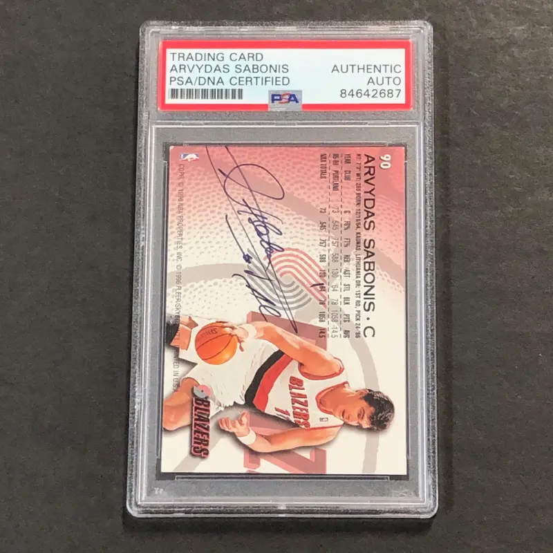 1996-97 Fleer #90 ARVYDAS SABONIS Signed Card AUTO PSA Slabbed Trail Blazers