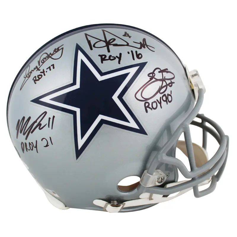 Cowboys ROY (4) Smith, Dorsett, Parsons & Prescott Signed F/S Proline Helmet BAS