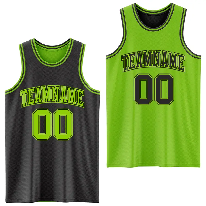 Custom Reversible Black Neon Green Double Side Sublimation Basketball Suit Jersey