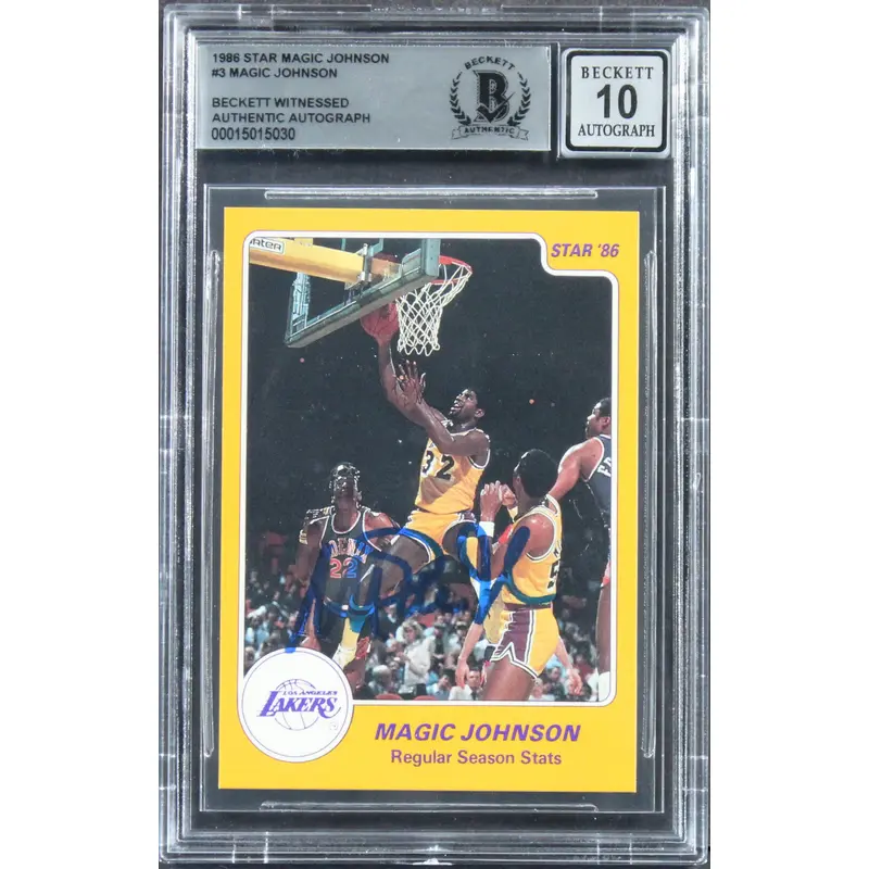 Lakers Magic Johnson Authentic Signed 1986 Star #3 Card Auto 10! BAS Slabbed