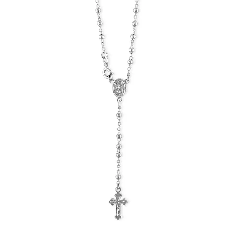 Sterling Silver  Rosary Beads w Hanging Beads and Cross Necklace