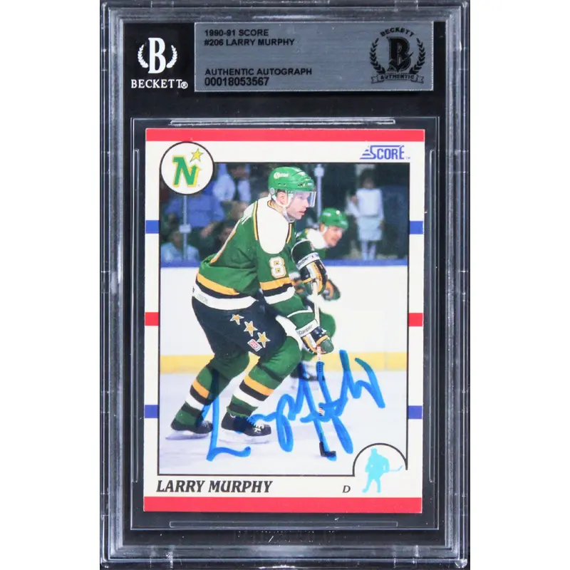 North Stars Larry Murphy Authentic Signed 1990 Score #208 Card BAS Slabbed