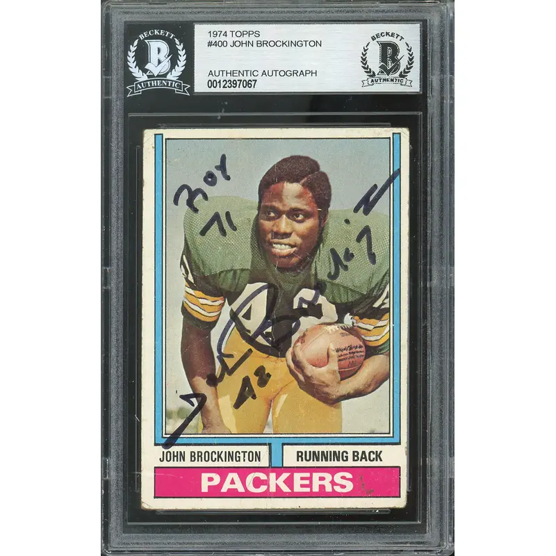 Packers John Brockington "ROY 71" Signed 1974 Topps #400 Card BAS Slabbed