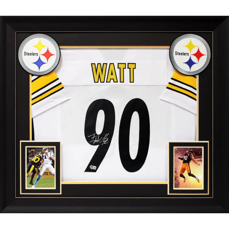 T.J. Watt Authentic Signed White Pro Style Framed Jersey Autographed BAS Witness