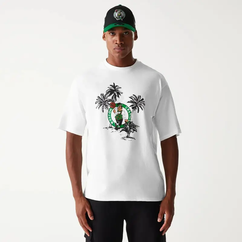 Boston Celtics NBA Palm Tree Open White Oversized T-Shirt