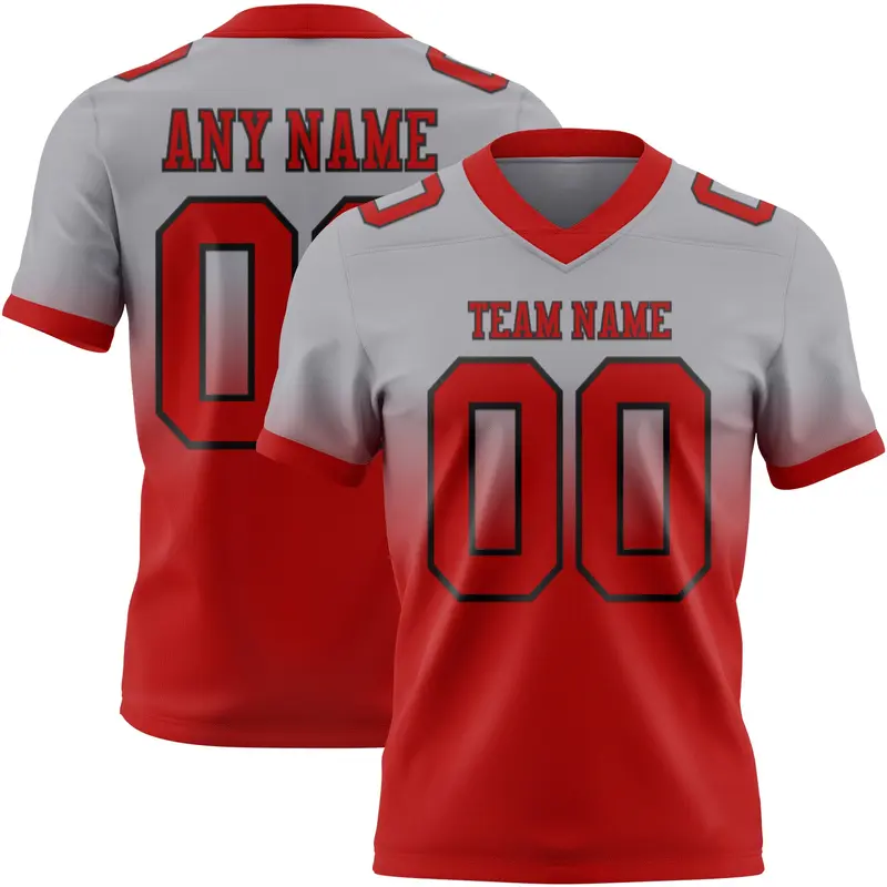 Custom Gray Red-Black Mesh Authentic Fade Fashion Football Jersey