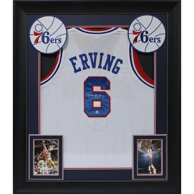 Julius "Dr. J" Erving Authentic Signed White Pro Style Framed Jersey BAS Wit