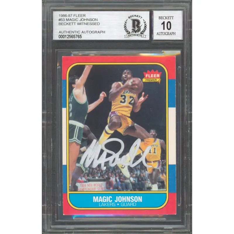 Lakers Magic Johnson Signed 1986 Fleer #53 Card Auto Graded 10! BAS Slabbed 2