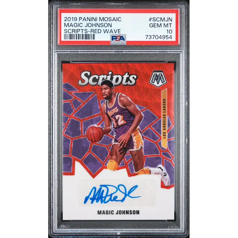 Magic Johnson 2019 PAnini Mosaic Scripts Red Wave Auto PSA 10 Gem Mint