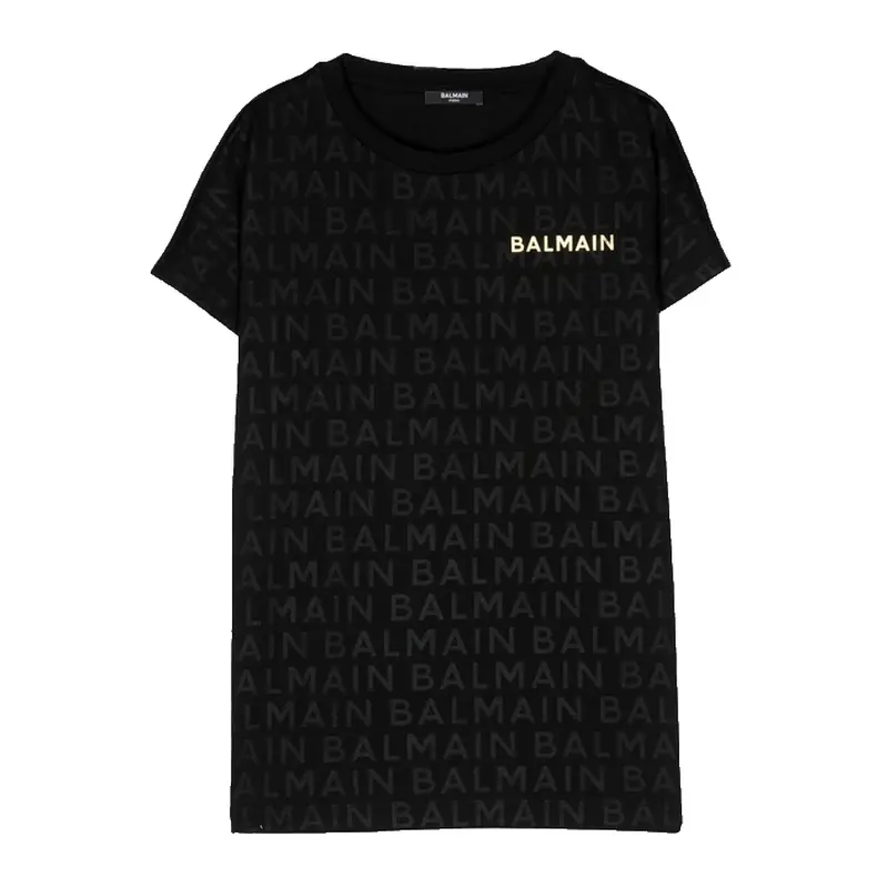 BALMAIN TSHIRT  GIRLS SS TEE ALLOVER TONE BLK BT8A61 930NE