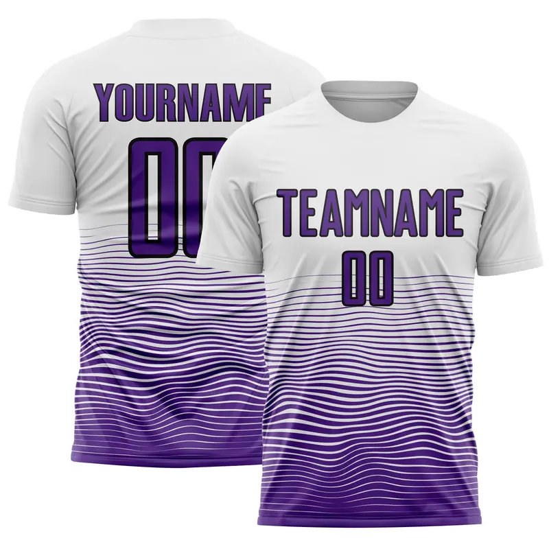 Custom White Purple-Black Gradient Line Sublimation Soccer Uniform Jersey