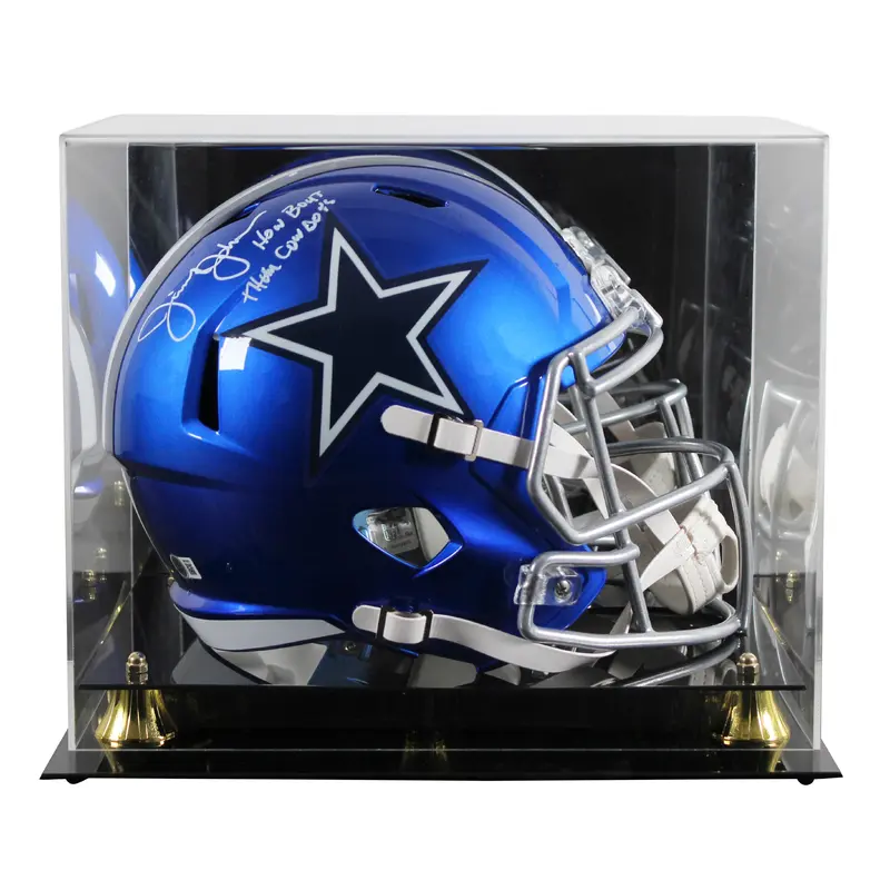 Cowboys Jimmy Johnson "HBTC" Signed Flash F/S Speed Rep Helmet W/ Case BAS Wit