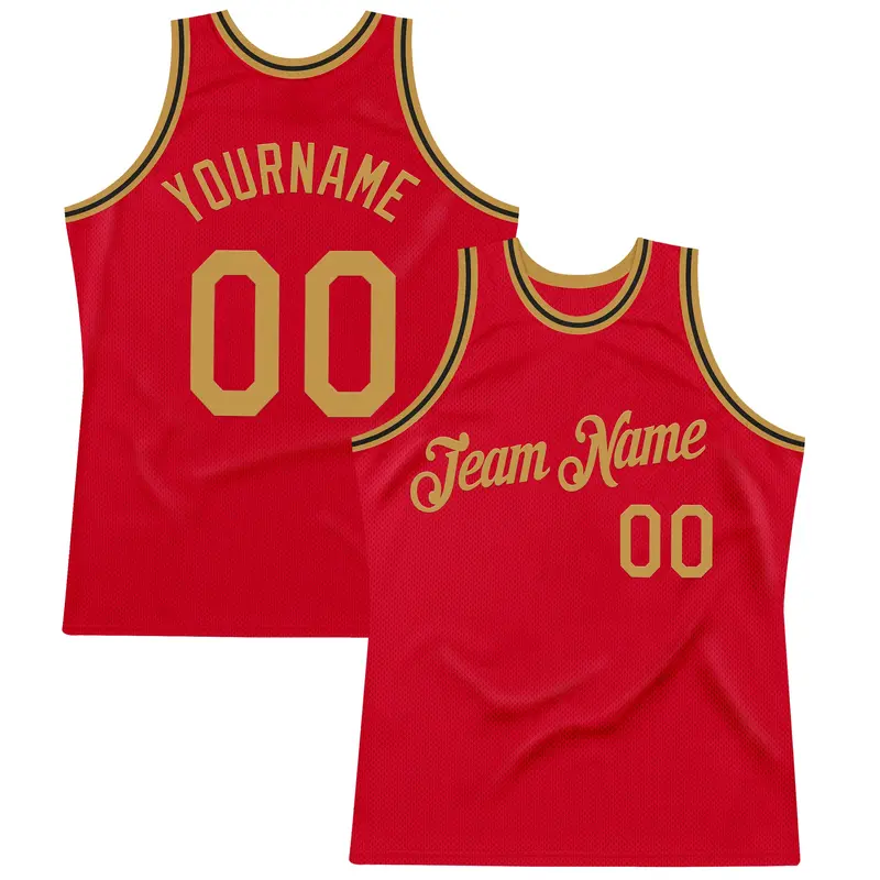 Custom Red Old Gold-Black Authentic Throwback Basketball Jersey