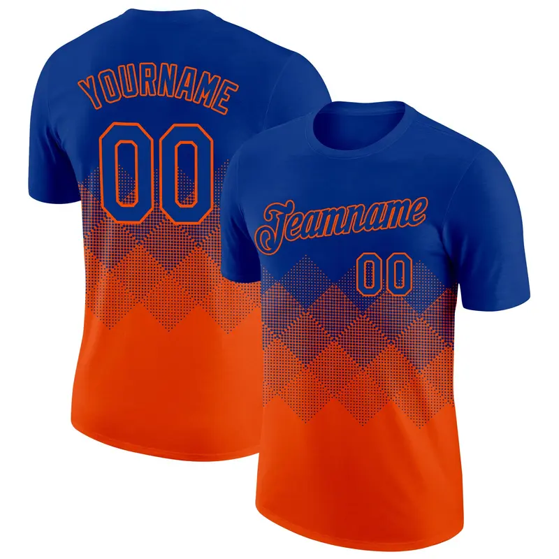 Custom Royal Orange 3D Pattern Design Gradient Square Shapes Performance T-Shirt