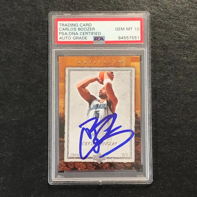 2007-08 Artifacts Basketball #96 Carlos Boozer  Signed Card AUTO 10 PSA Slabbed Jazz