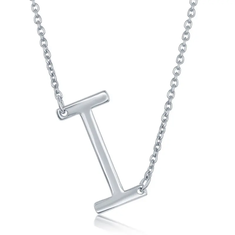 Sterling Silver Sideways 'I' Initial Necklace