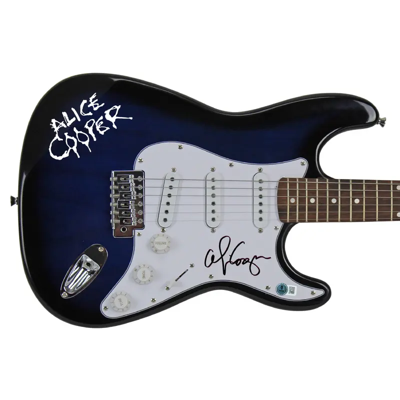 Alice Cooper Authentic Signed Blue Sunburst Electric Guitar w/ Decal BAS Witness