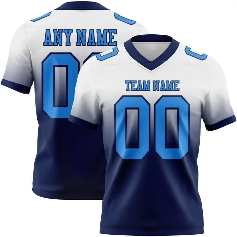 Custom White Powder Blue-Navy Mesh Authentic Fade Fashion Football Jersey