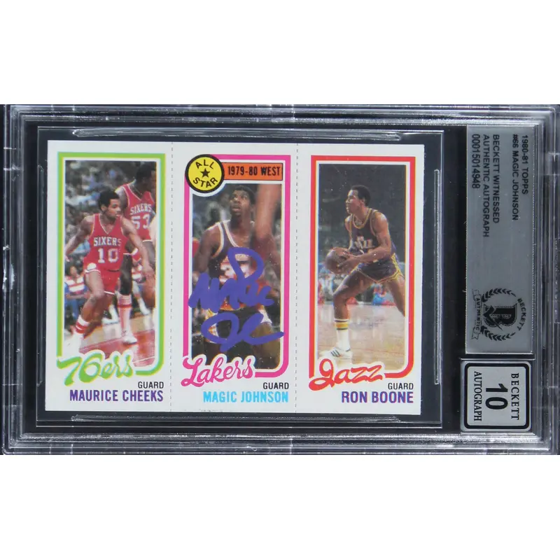 Lakers Magic Johnson Signed 1980 Topps #66 Rookie Card Auto 10! BAS Slabbed