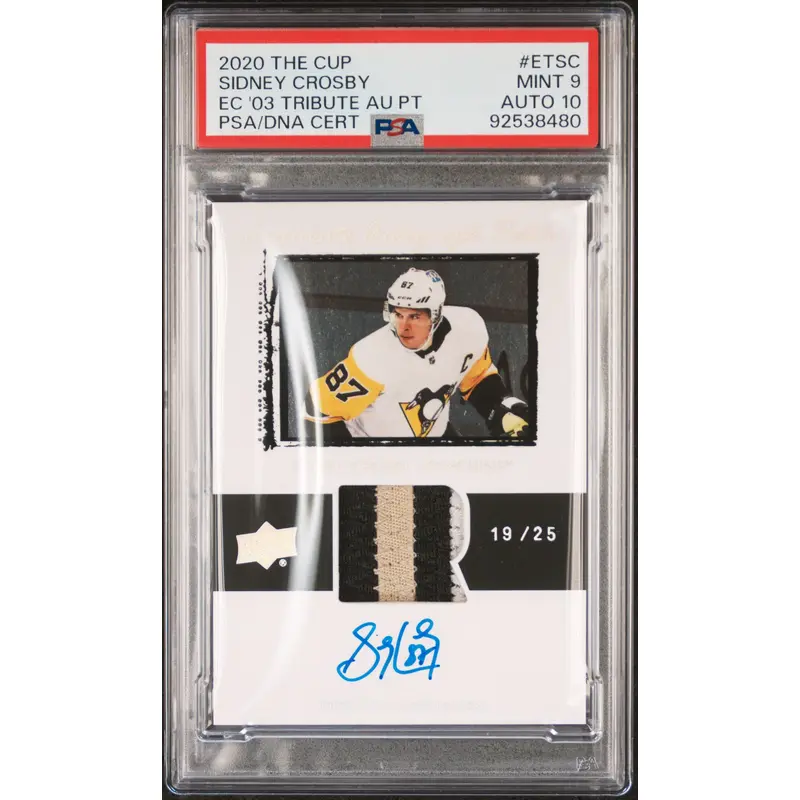 Sidney Crosby 2020 Upper Deck The Cup Exquisite Patch Auto #19/25 PSA 9 Auto 10