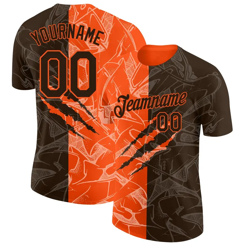Custom Graffiti Pattern Brown-Orange Scratch 3D Performance T-Shirt