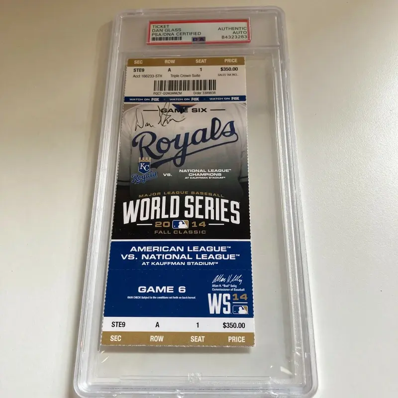 Dan Glass Kansas City Royal CEO Signed 2014 World Series Ticket PSA DNA