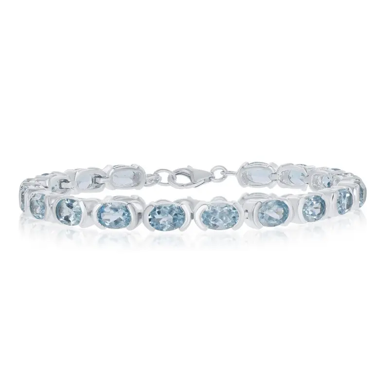 Sterling Silver, 7x5mm Oval, 17.3cttw Gem Bracelet - Blue Topaz