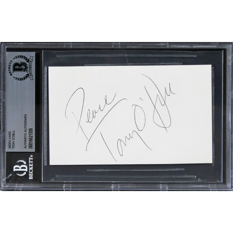 Tony O'Dell The Karate Kid "Peace" Authentic Signed 3x5 Index Card BAS Slabbed