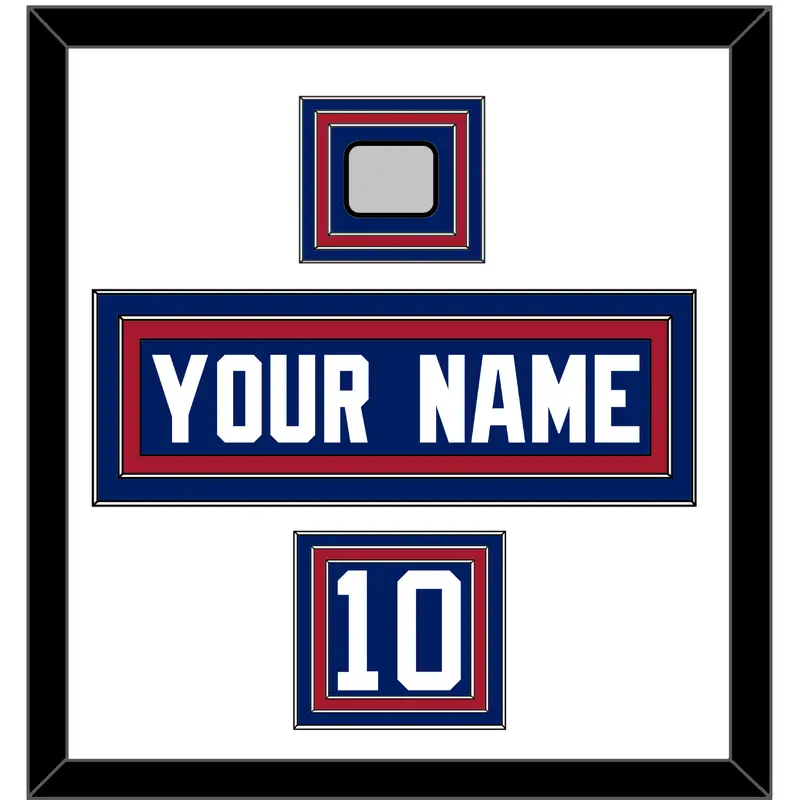 New York Nameplate, Number (Shoulder) & Super Bowl Jersey Patch - Home Blue - Triple Mat 1