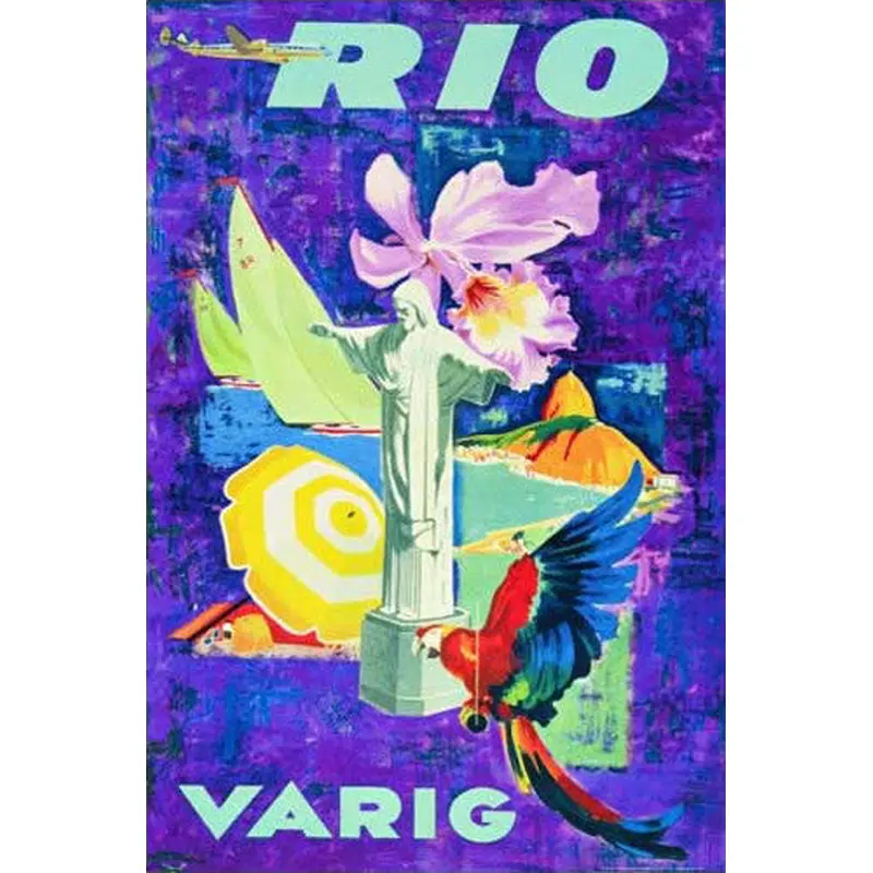 Fly to Rio with Varig Airlines c.1955 Vintage Travel Poster Reprint