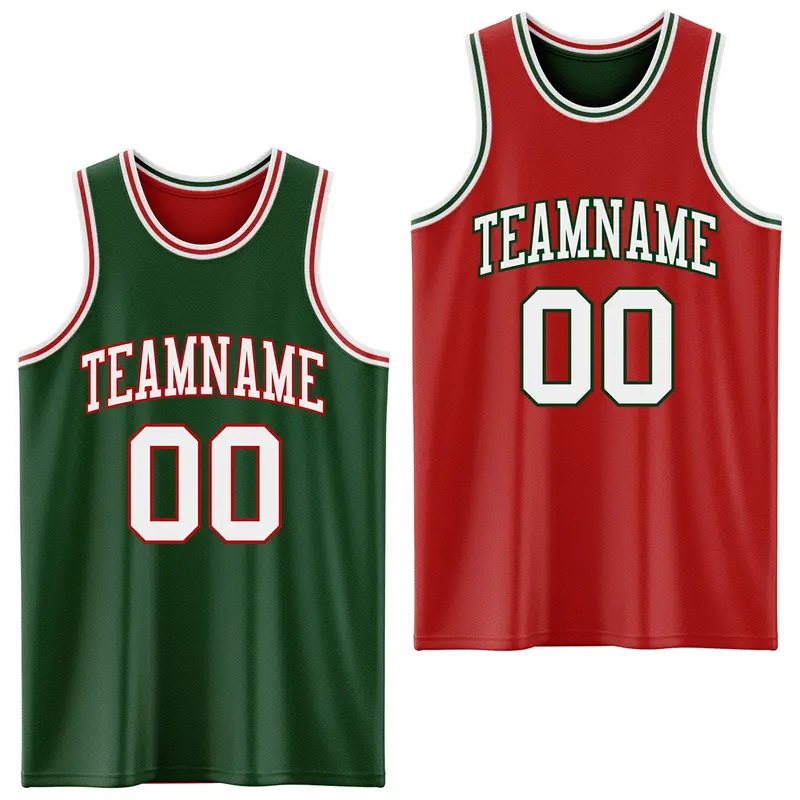 Custom Reversible Green White-Red Double Side Sublimation Basketball Suit Jersey