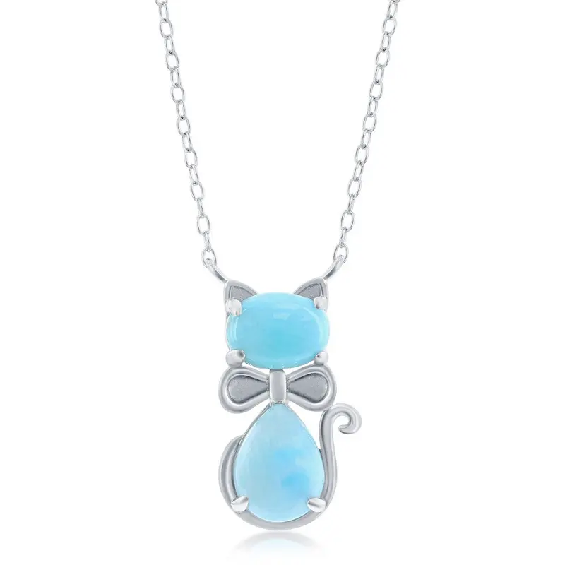 Sterling Silver Larimar Cat Necklace
