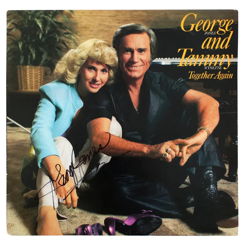 George Jones Authentic Signed Together Again Album Cover BAS #BG83076