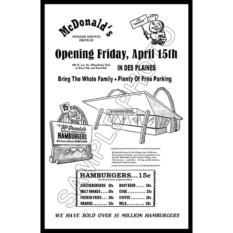 1955 McDonald's Grand Opening Poster 11X17 - Des Plaines Illinois - 2353