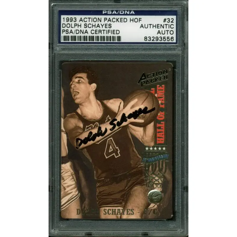 Nationals Dolph Schayes Authentic Signed Card 1993 Action Packed HOF PSA Slabbed
