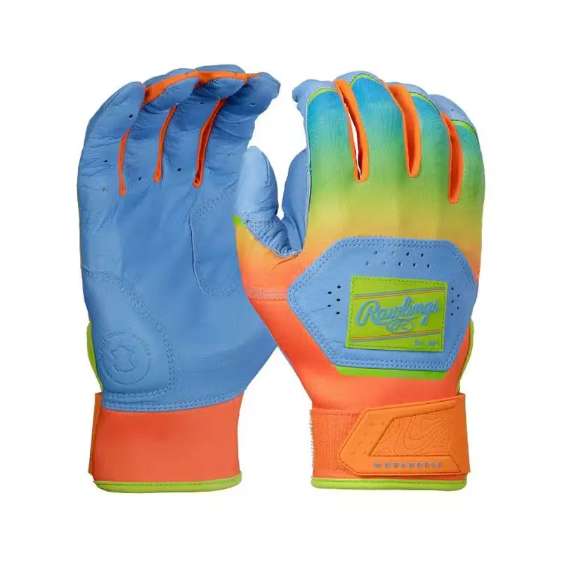 Rawlings Workhorse Funburst Batting Gloves - Columbia Blue/Orange