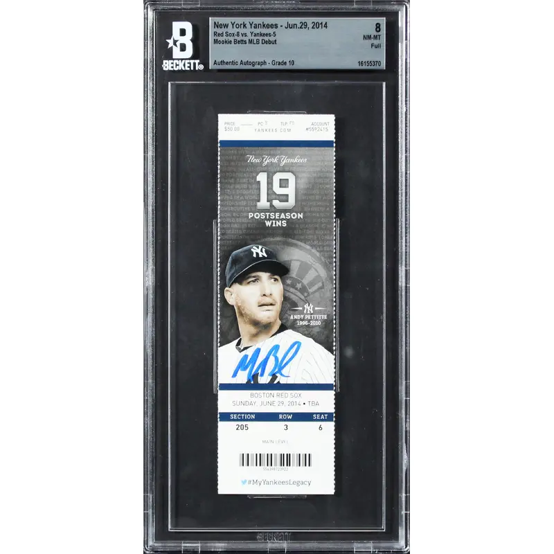 Red Sox Mookie Betts Signed 6/29/14 MLB Debut Ticket NM-MT 8 Auto 10 BAS Slabbed