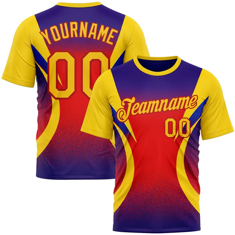 Custom Yellow Purple-Red 3D Pattern Design Gradient Sport Wear Performance T-Shirt