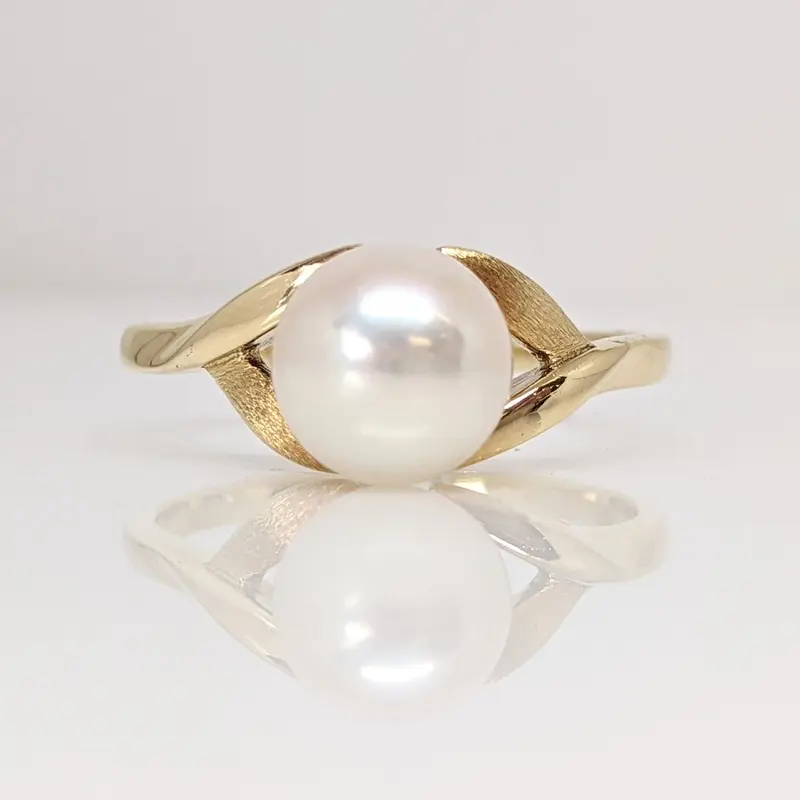 14K PEARL ROUND 7MM ESTATE RING 2.5 GRAMS