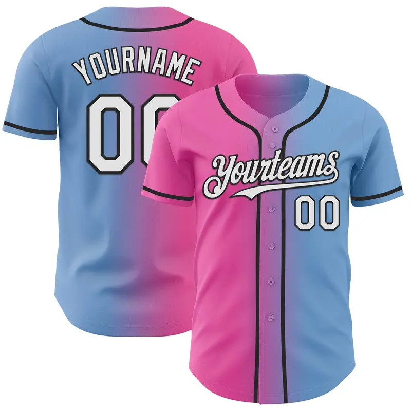 Custom Light Blue White Pink-Black Authentic Gradient Fashion Baseball Jersey