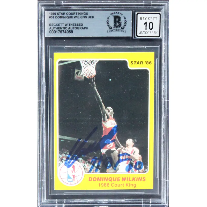 Dominique Wilkins Signed 1986 Star Court Kings #32 UER Card Auto 10! BAS Slabbed