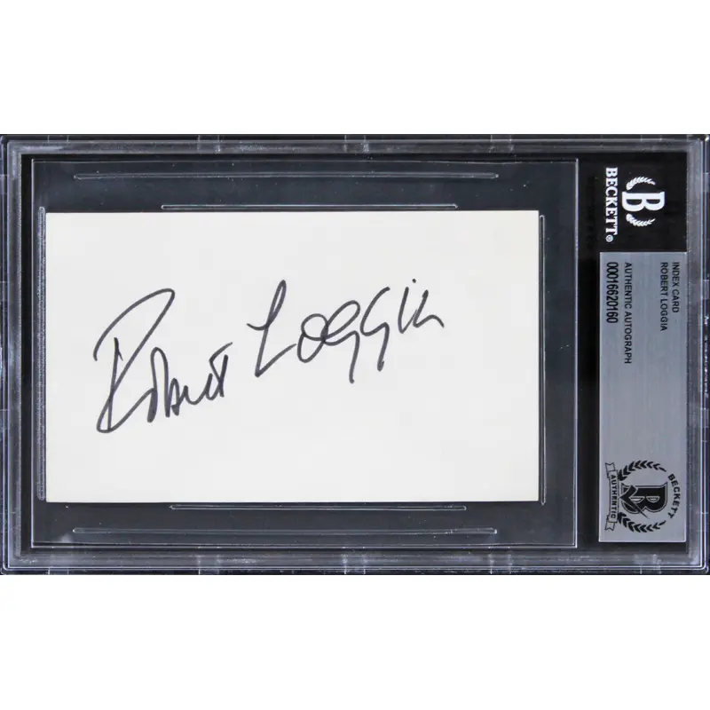 Robert Loggia Big Authentic Signed 3x5 Index Card Autographed BAS Slabbed 2