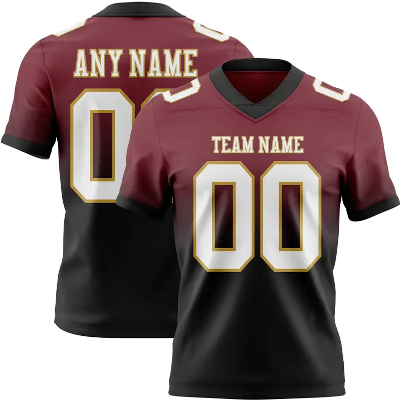 Custom Burgundy White Black-Old Gold Mesh Authentic Fade Fashion Football Jersey